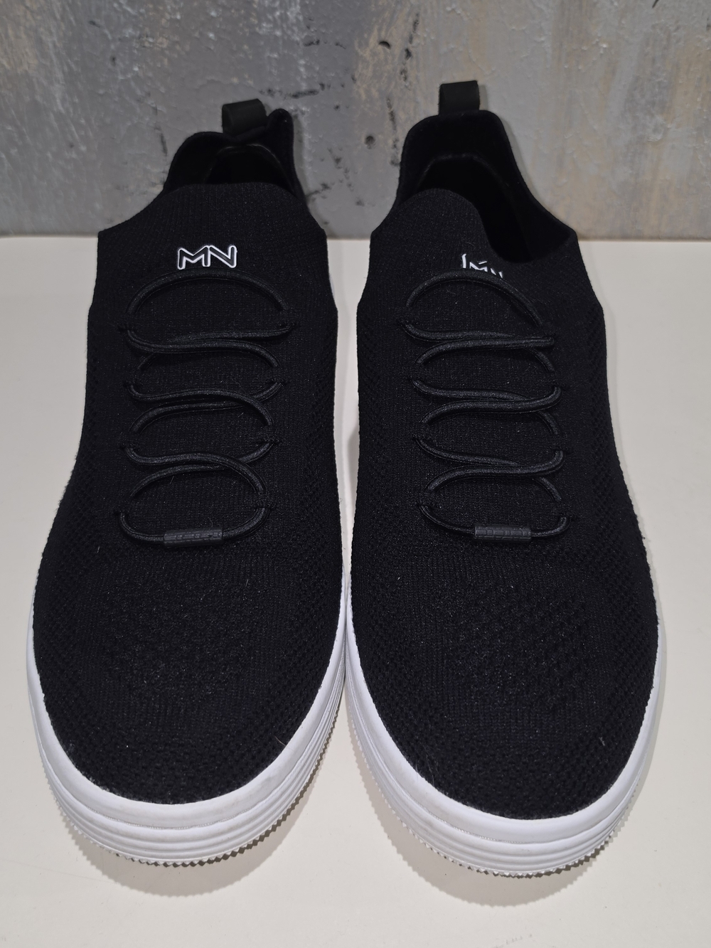 Mark Nason Black Slip-On Knit Sneakers with White Sole